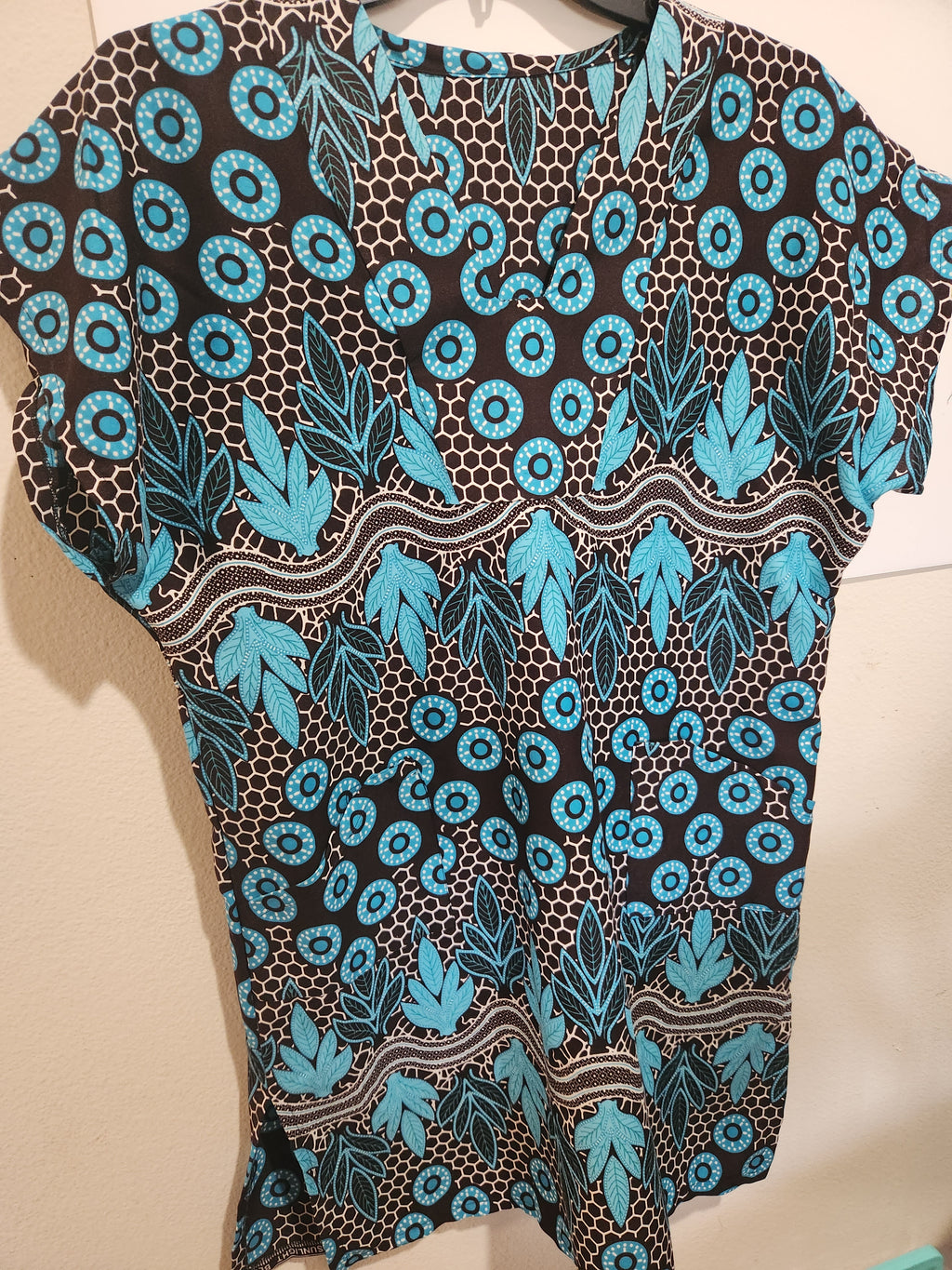 A-line teal and black dress